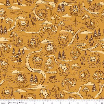 100 AKER WOODS: 100 Aker Woods Map-Gold (1/4 Yard)