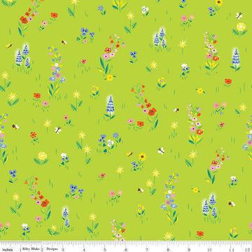 100 AKER WOODS: Picnic Meadow-Lime (1/4 Yard)