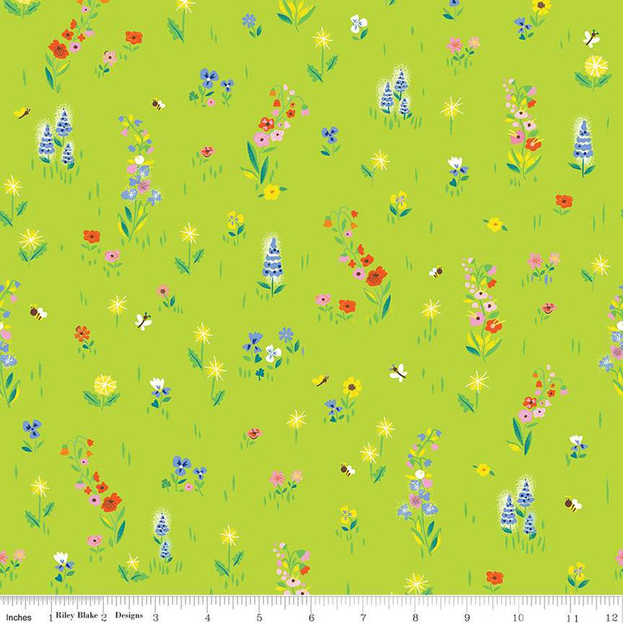 100 AKER WOODS: Picnic Meadow-Lime (1/4 Yard)
