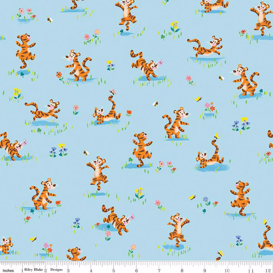 100 AKER WOODS: Tigger Bounce-Sky (1/4 Yard)
