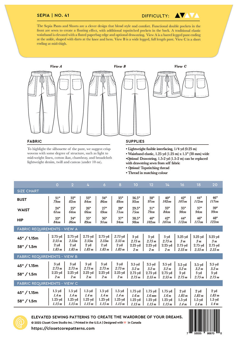 CLOSET CORE PATTERNS: Sepia Pants and Shorts