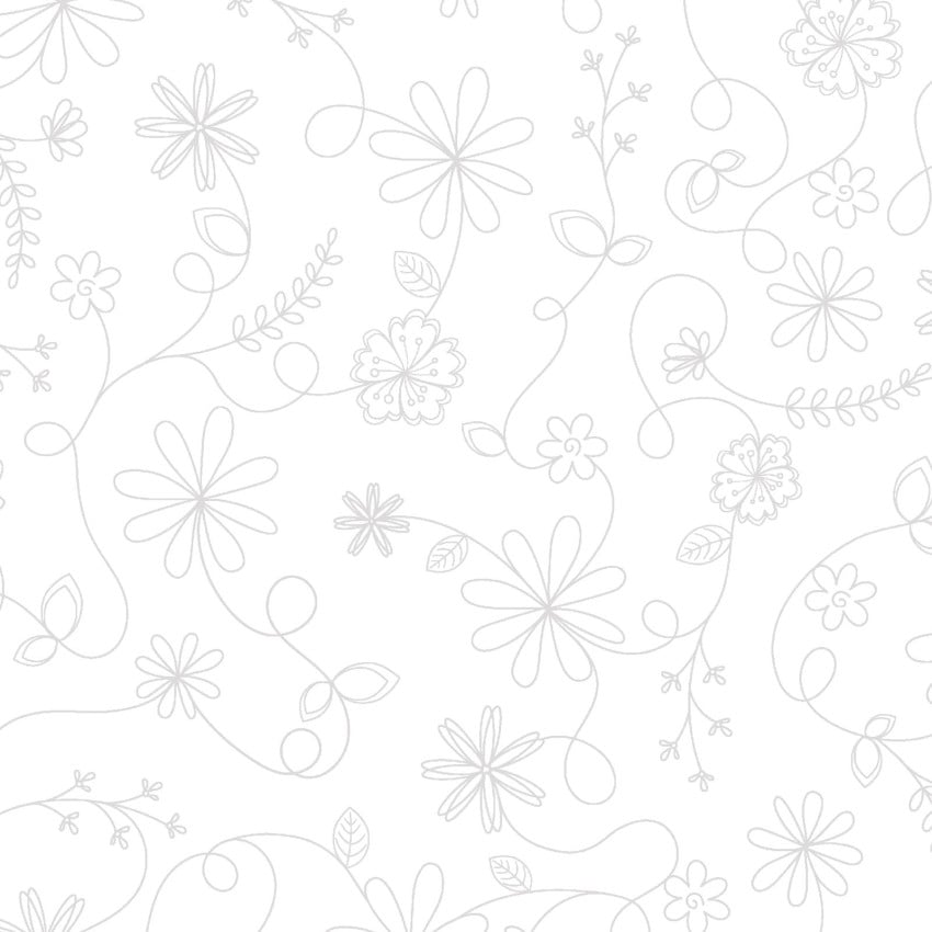 Kimberbell Basics: Swirl Floral-White/White (1/4 Yard)