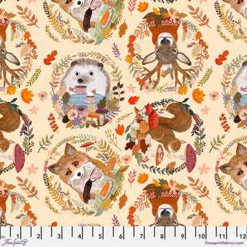 AUTUMN FRIENDS: Autumn Wreaths-Cream (1/4 Yard)