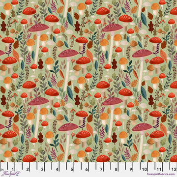 AUTUMN FRIENDS: Mushrooms-Sage (1/4 Yard)