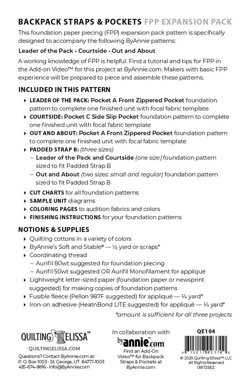 QUILTING ELISSA: Backpack Straps & Pockets Pattern