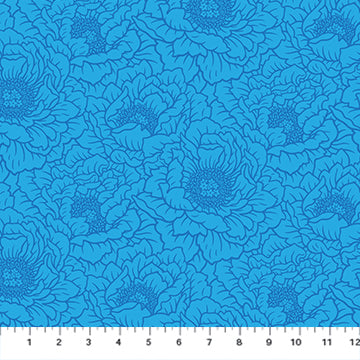 FULL BLOOM: Peony-Blue Rayon (1/4 Yard)