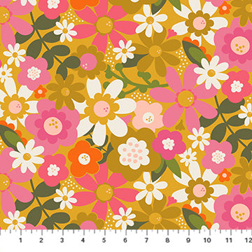 JOYFUL JUNE: Floral-Ochre Rayon (1/4 Yard)