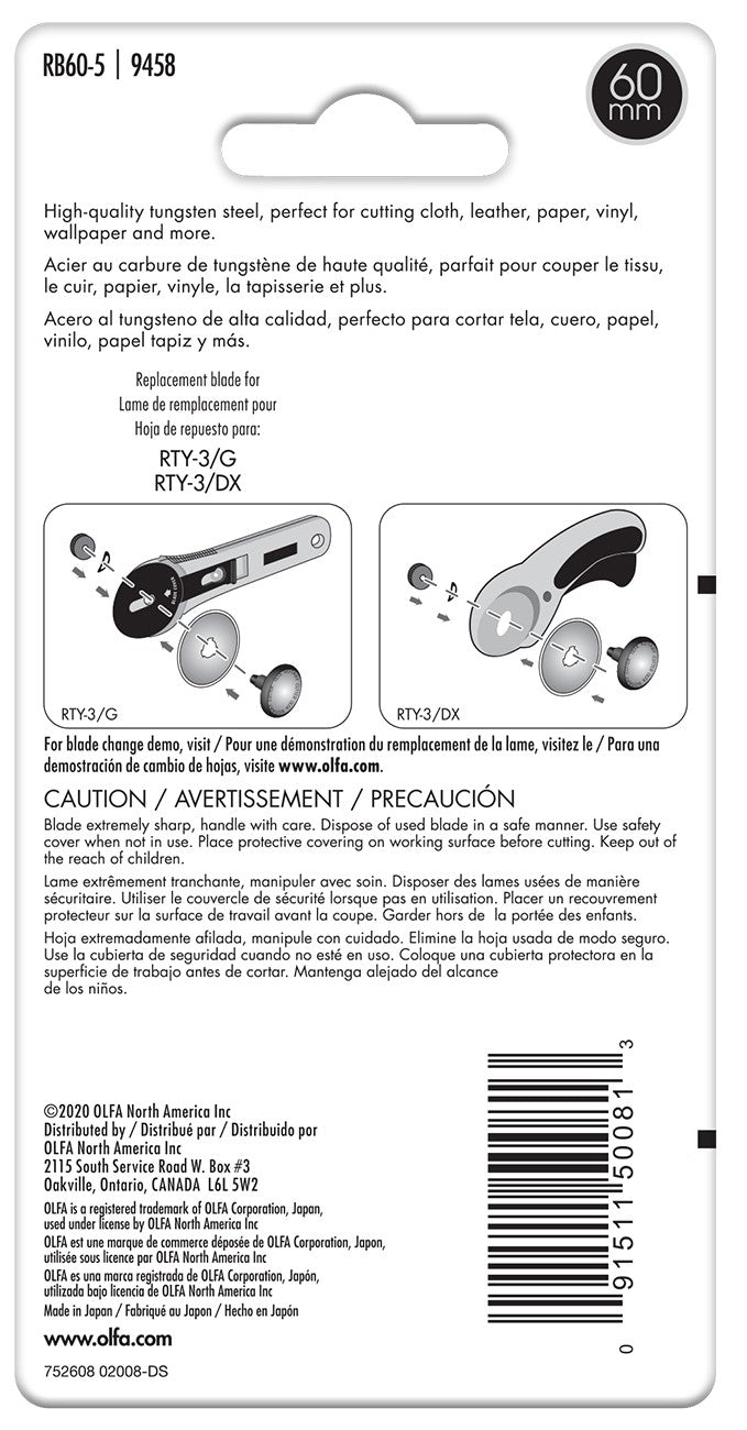 OLFA: Replacement Rotary Blades-60MM (5 Pack)
