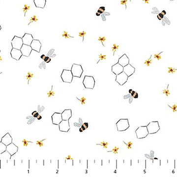 Green World: Bees- White (1/4 Yard)