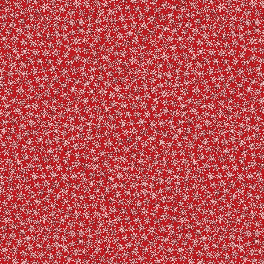 GARDEN REDWORK: Ditsy Floral Outline- Red (1/4 Yard)