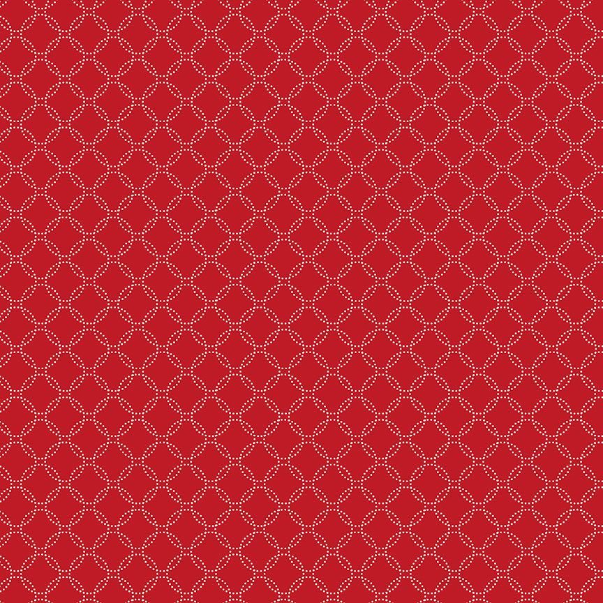 GARDEN REDWORK: Geo Dotted Circle- Red (1/4 Yard)