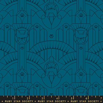 Ruby Star Society DOG PARK: Deco Pup-Teal (1/4 Yard)