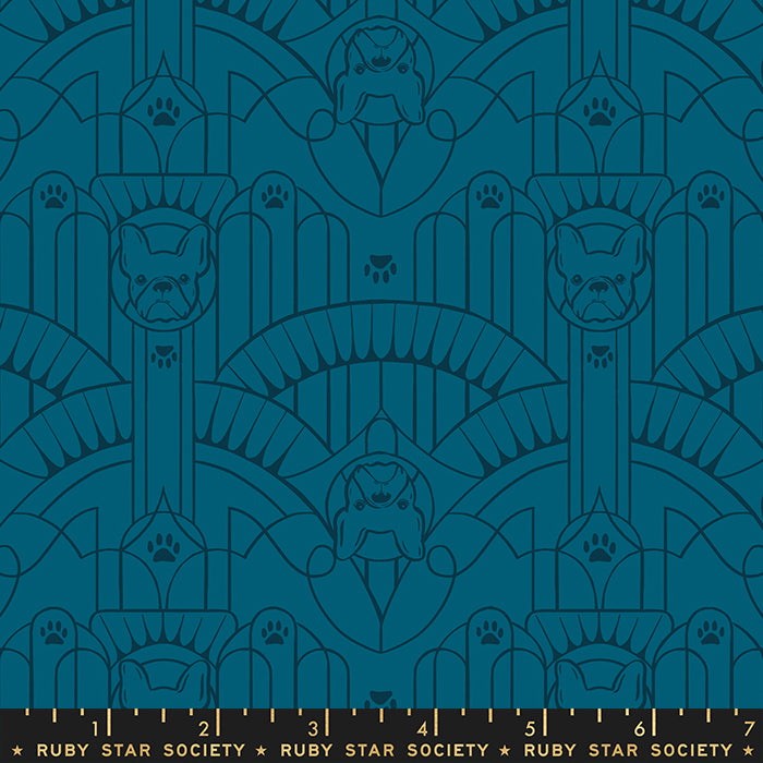 Ruby Star Society DOG PARK: Deco Pup-Teal (1/4 Yard)
