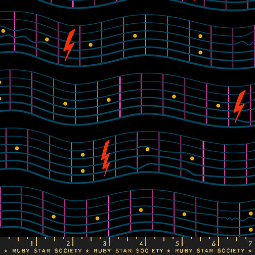 Ruby Star Society TEDDY AND THE BEARS: Fretboard-Black (1/4 Yard)
