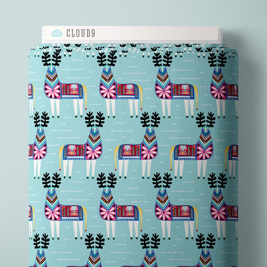 REINDEER ROMANCE: Reindeer-Blue (1/4 Yard)