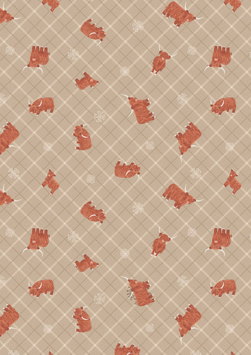 Small Things…Celtic Inspired: Highland cow on natural celtic check