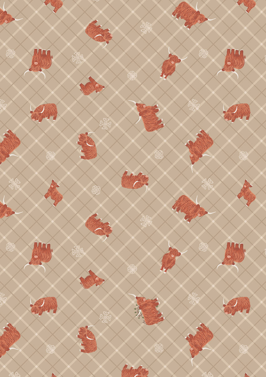 Small Things…Celtic Inspired: Highland cow on natural celtic check