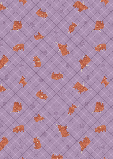 Small Things…Celtic Inspired: Highland cow on soft heather celtic check