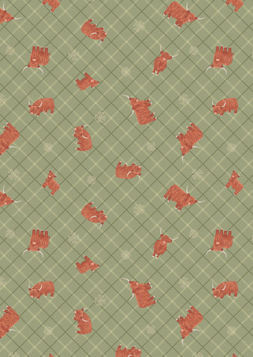 Small Things…Celtic Inspired: Highland cow on celtic green check