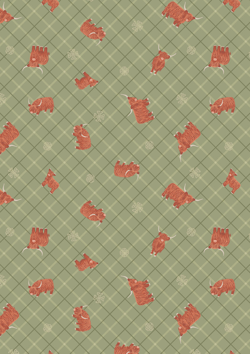 Small Things…Celtic Inspired: Highland cow on celtic green check