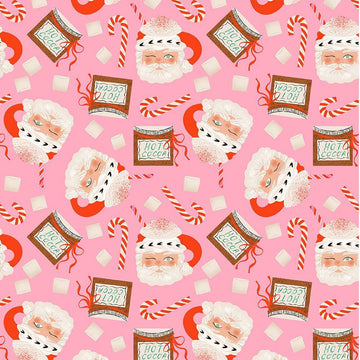 HOLLY JOLLY: Santa Mugs-Flamingo (1/4 Yard)