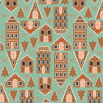 HOLLY JOLLY: Gingerbread Houses-Jade (1/4 Yard)