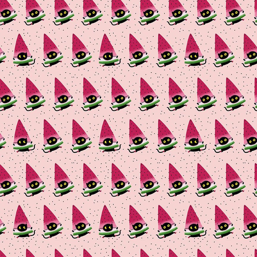 FURRUIT COCKTAIL: One in a Meowlon-Pink (1/4 Yard)