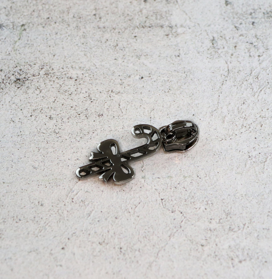 Sallie Tomato: Candy Cane Zipper Pull- Gunmetal