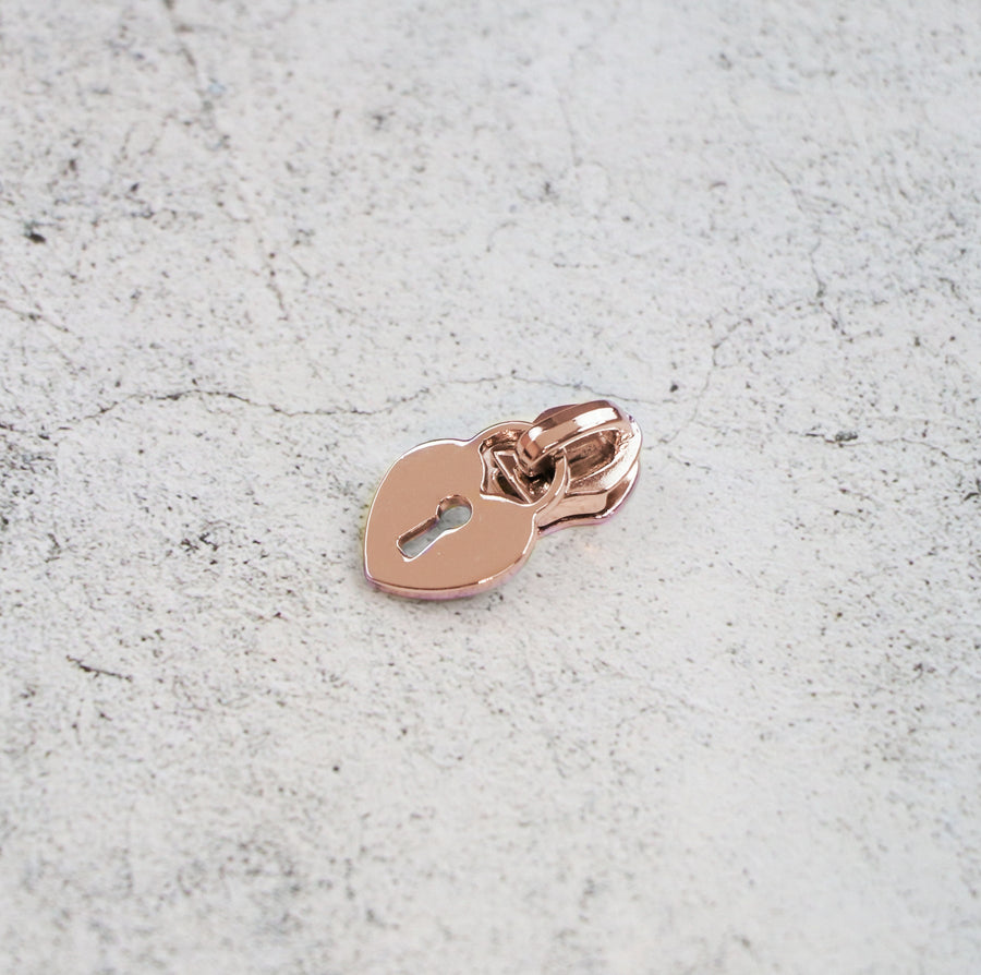 Sallie Tomato: Heart Padlock Zipper Pull-Rose Gold