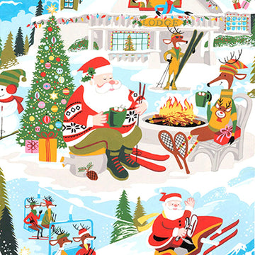 Christmas Time: Santa at Yuletide Lodge-Sky Blue (1/4 Yard)