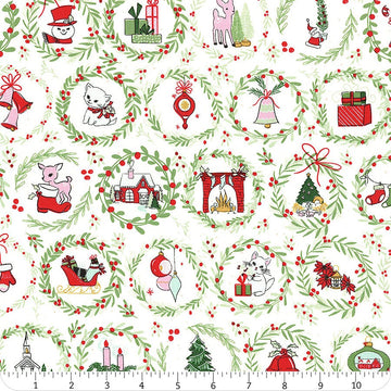 MISTLETOE & HOLLY: Wreaths-Cloud (1/4 Yard)