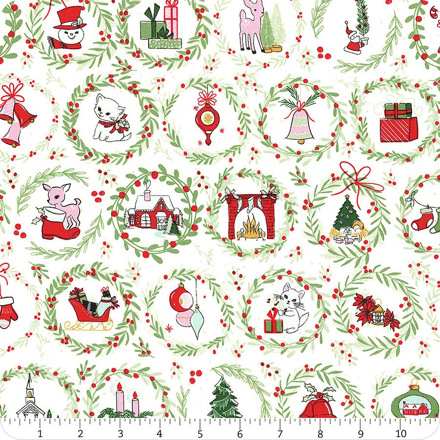 MISTLETOE & HOLLY: Wreaths-Cloud (1/4 Yard)