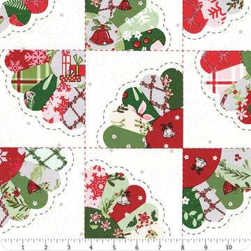 MISTLETOE & HOLLY: Dresden Fan Cheater Print-Cloud (1/4 Yard)