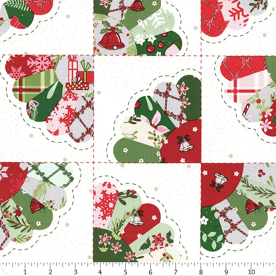 MISTLETOE & HOLLY: Dresden Fan Cheater Print-Cloud (1/4 Yard)