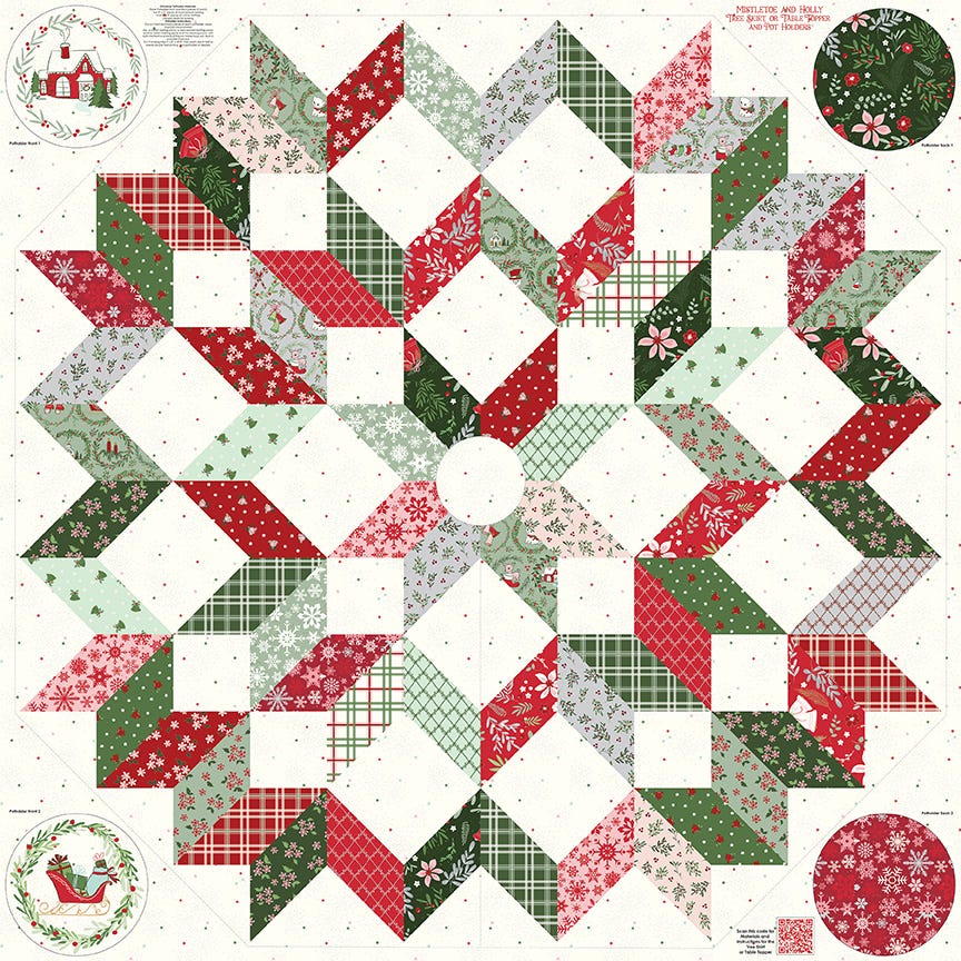 MISTLETOE & HOLLY: Tree Skirt and Potholder Panel