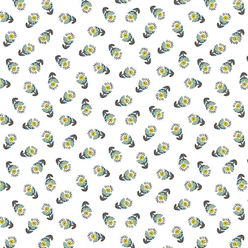 Soul Shine and Daydreams: Tossed Flowers in Light Teal (1/4 Yard)