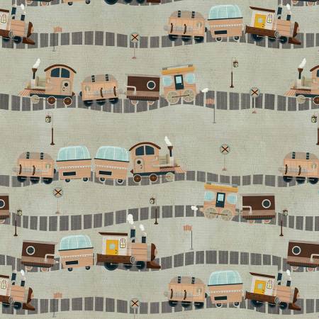 LITTLE ADVENTURER: Choo Choo-Beige (1/4 Yard)