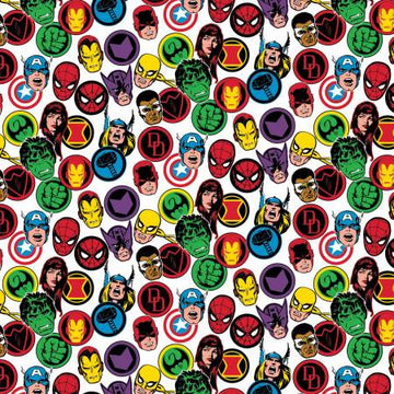 Marvel: Hero Stickers in White (1/4 Yard)