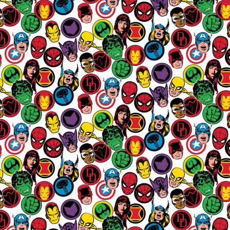 Marvel: Hero Stickers in White (1/4 Yard)