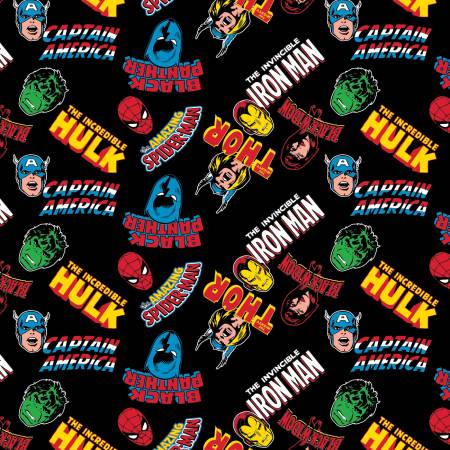 Marvel: Hero Toss in Black (1/4 Yard)