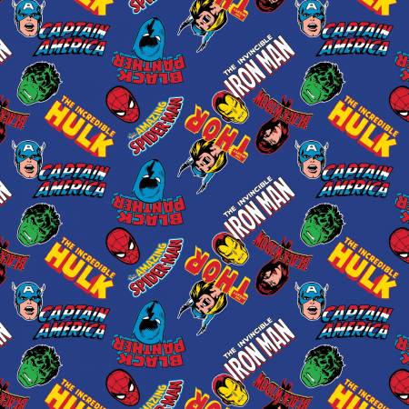 Marvel: Hero Toss in Blue (1/4 Yard)