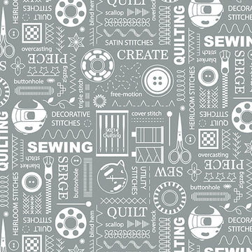 Amanda Murphy SEWING ROOM 2: Stitches-GRAY (1/4 Yard)