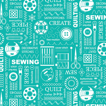 Amanda Murphy SEWING ROOM 2: Stitches-TEAL (1/4 Yard)