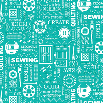 SEWING ROOM 2: Stitches-TEAL (1/4 Yard)