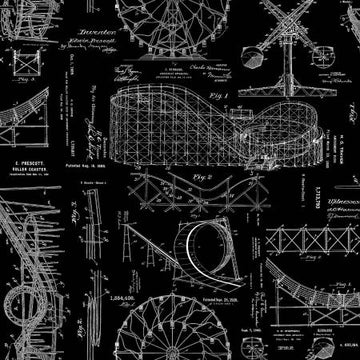 Amazement Park: Black Blueprint Digitally Printed (1/4 Yard)