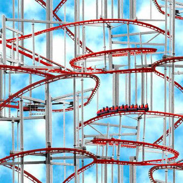 Amazement Park: Blue Roller Coaster Digitally Printed (1/4 Yard)