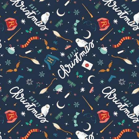 Harry Potter: Happy Christmas - Navy (1/4 Yard)