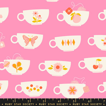 Camellia by Melody Miller: Tea Cups Flamingo (1/4 Yard)