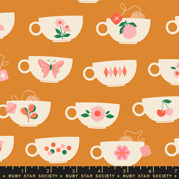 Camellia by Melody Miller: Tea Cups Caramel (1/4 Yard)