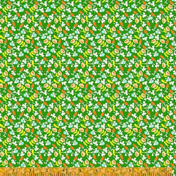 Heather Ross LUCKY RABBIT: Calico-Green (1/4 Yard)
